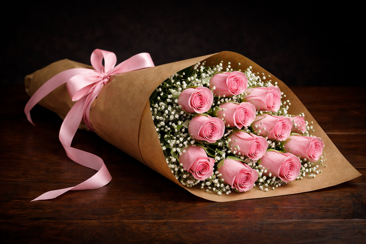Dozen Long-Stemmed Pink Rose Bouquet